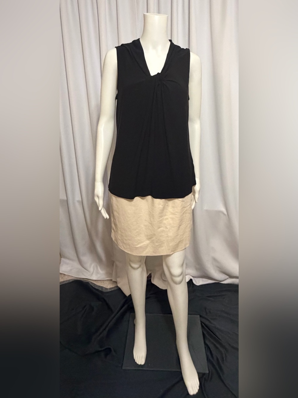 Kasper Black Sleeveless Knot Front Jersey Top Size Medium Drape Neck Workwear
